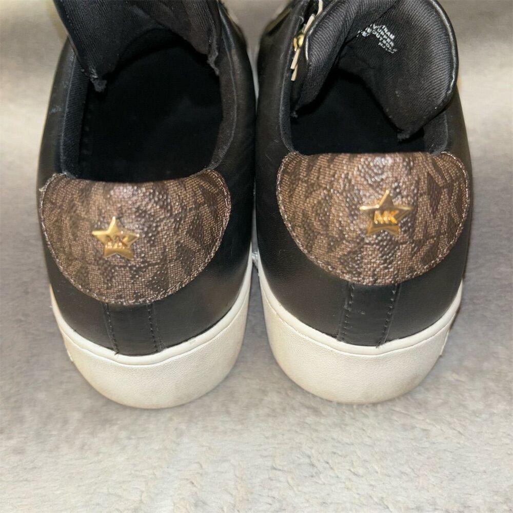 Michael Kors Mindy Women's Black Leather Gold Star Casual Sneakers - Picture 12 of 14